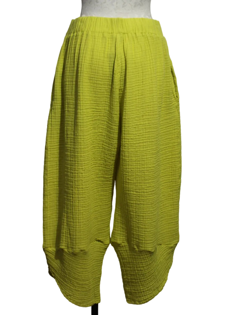 Back view of Electric Yellow Textured Pull-On Wide Leg Hayes Pant by Kozan with a Tapered bottom