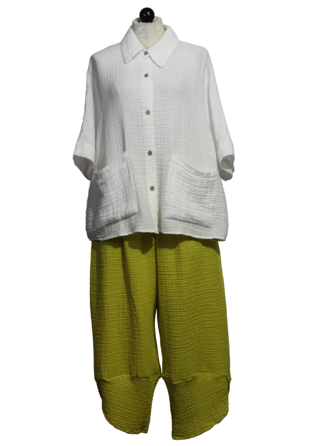 White Prince Shirt by Kozan paired with the Electric Yellow Hayes Pant by Kozan