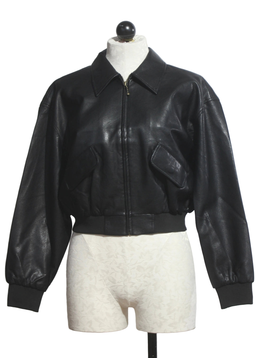 The Better Than Leather Bomber Jacket by Good American in Black001