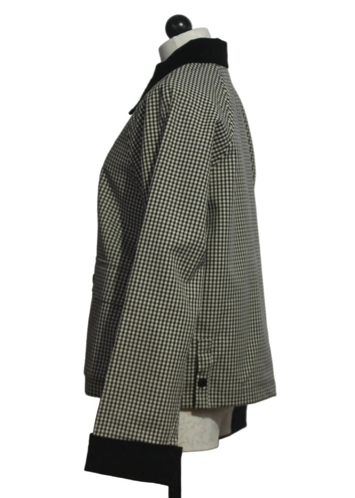 side view of Black Check Heritage Jacket by Good American