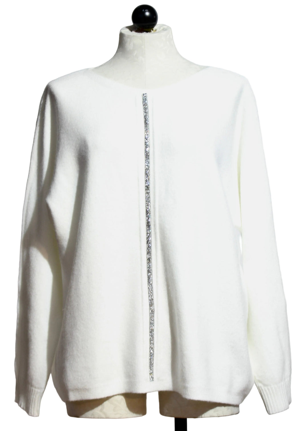 The Cream Pullover with Crystal Rhinestone Trim by Nikky 