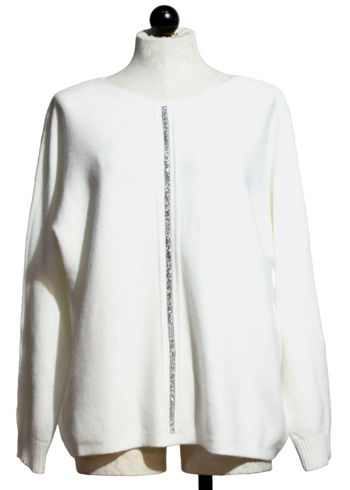 The Cream Pullover with Crystal Rhinestone Trim by Nikky 