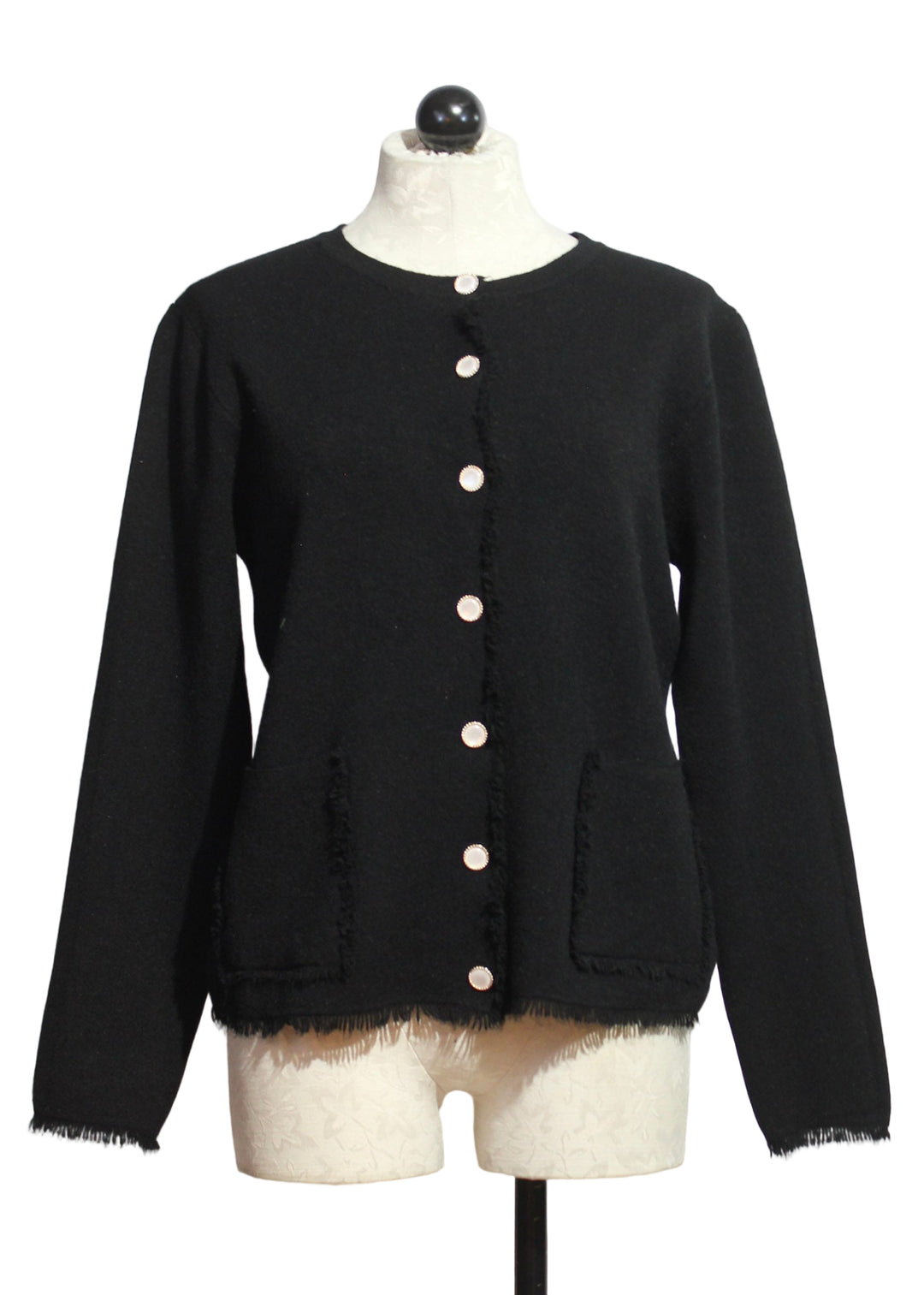 Black Knit Sweater Blazer with Fringed Edges by Nikky