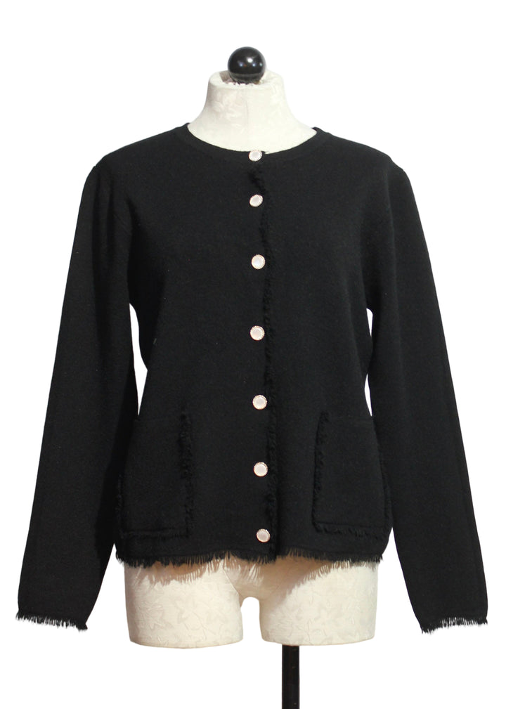 Black Knit Sweater Blazer with Fringed Edges by Nikky