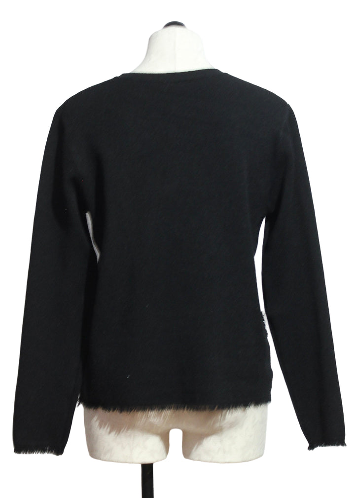 back view of Black Knit Sweater Blazer with Fringed Edges by Nikky 
