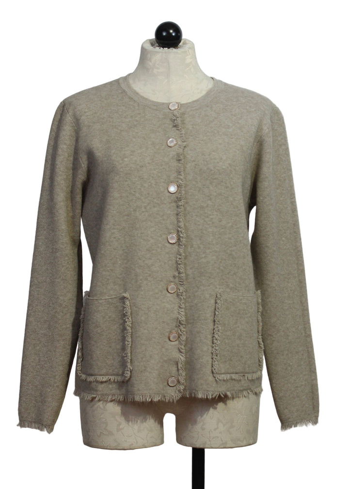 Beige Knit Sweater Blazer with Fringed Edges by Nikky 