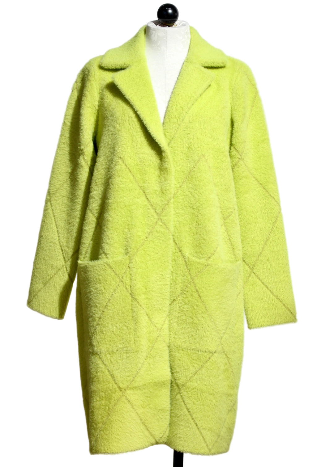 The Fuzzy Lime Green Coat with Front Pockets by Nikky