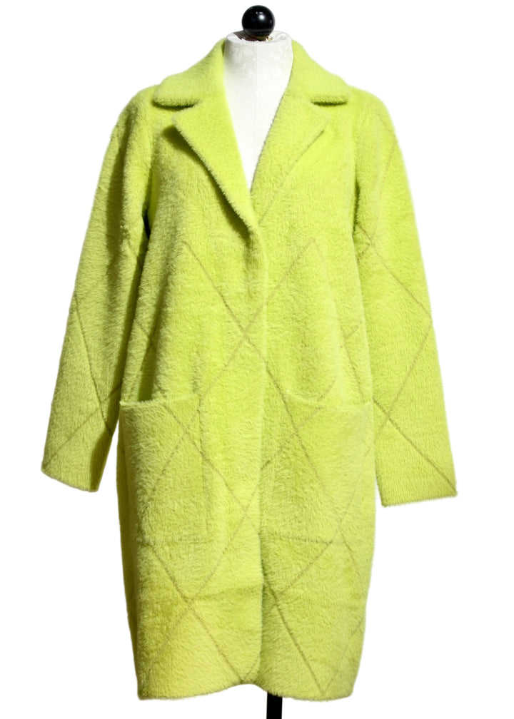 The Fuzzy Lime Green Coat with Front Pockets by Nikky