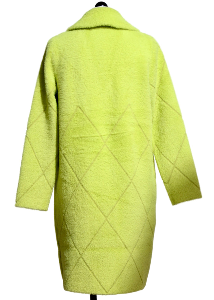 Back view of The Fuzzy Lime Green Coat with Front Pockets by Nikky