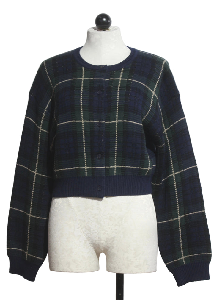 The Forest Plaid Jacquard Cardigan by Good American 