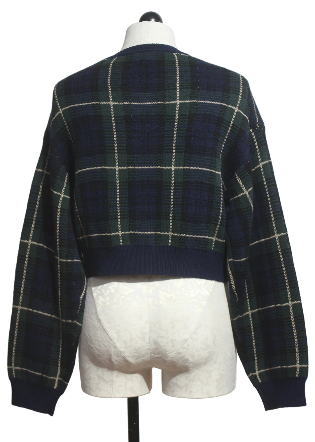 back view of The Forest Plaid Jacquard Cardigan by Good American 