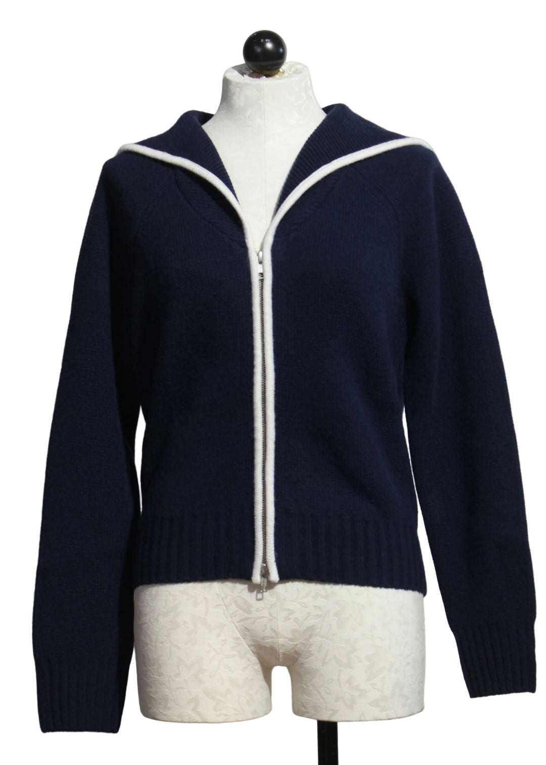 The Knit Sailor Zip Up by Good American in New Navy