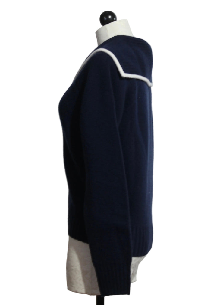 side view of The Knit Sailor Zip Up by Good American in New Navy