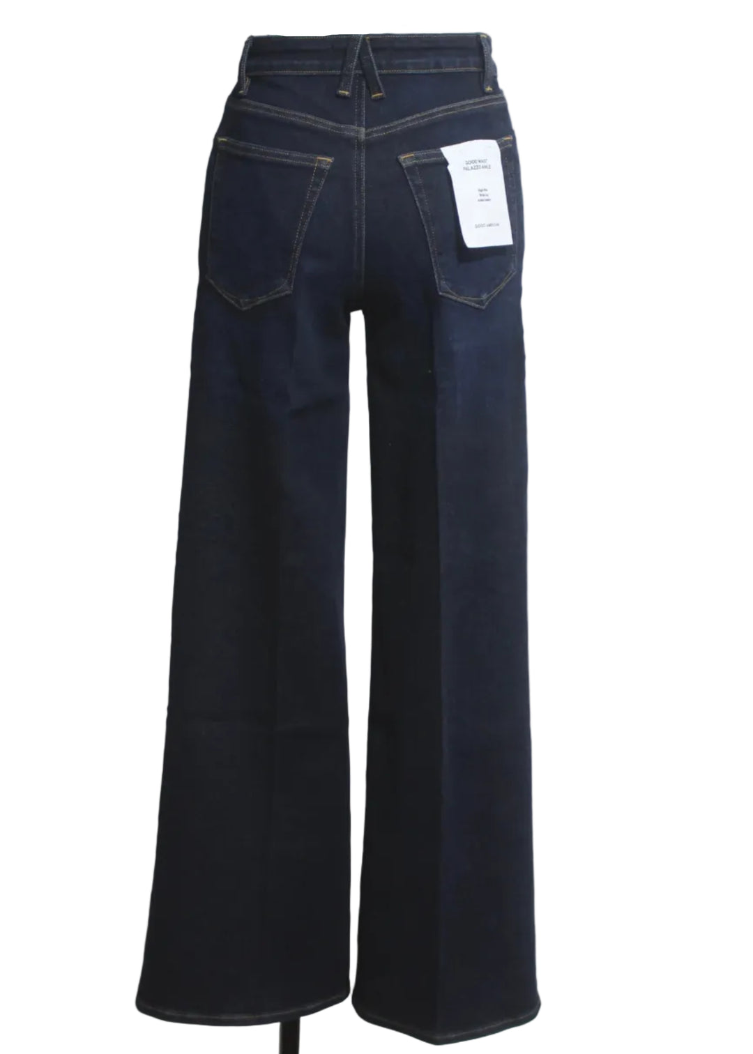 back view of The Good Waist Palazzo Ankle Jeans by Good American in the Rinse Wash