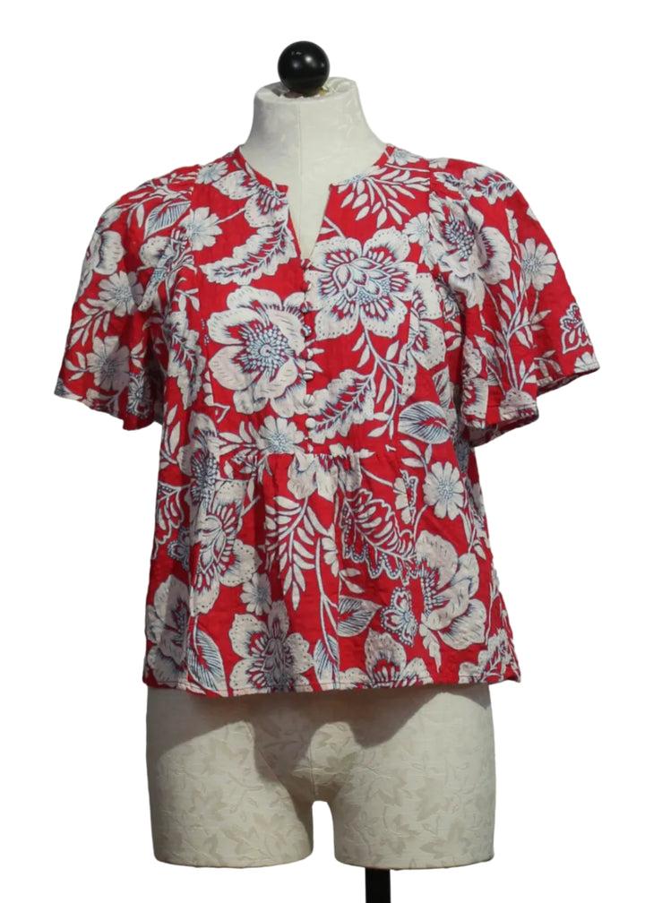 Raspberry Floral Garden Print Quency Floral Butterfly Sleeve Top by Velvet Heart
