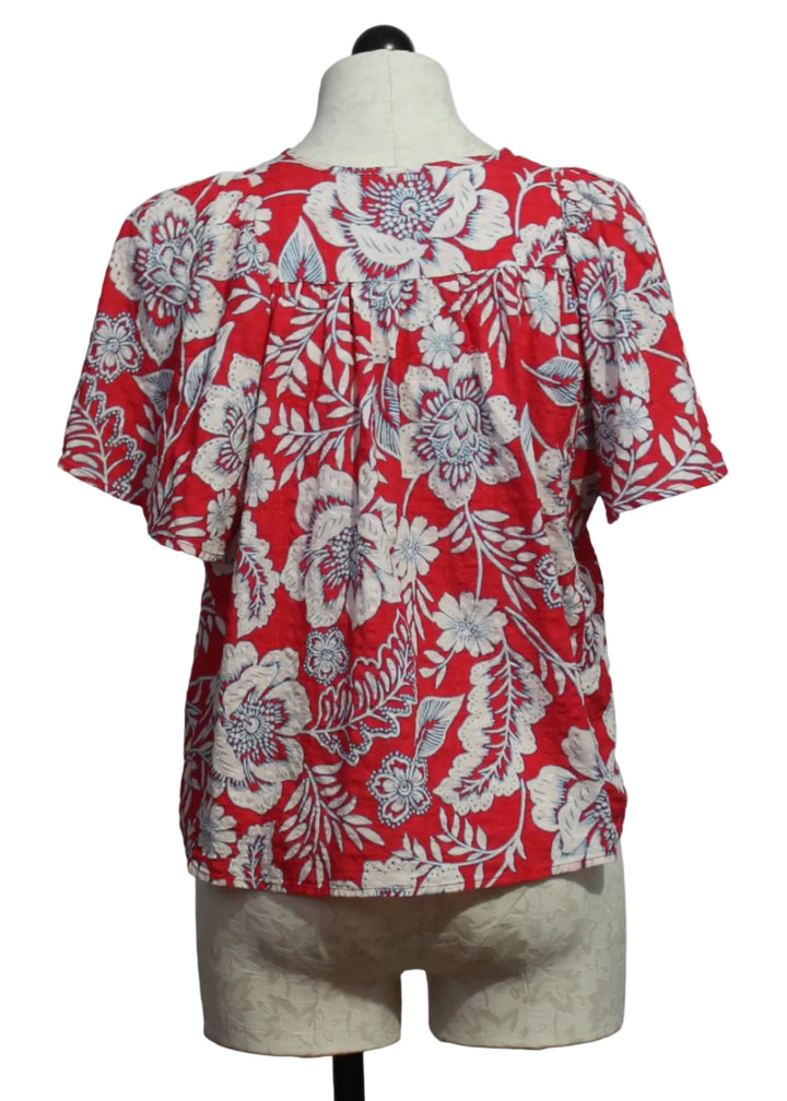 back view of Raspberry Floral Garden Print Quency Floral Butterfly Sleeve Top by Velvet Heart