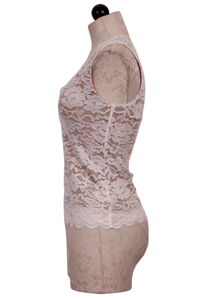 side view of White/Beige Leila Stretch Lace Tank Top by Generation Love