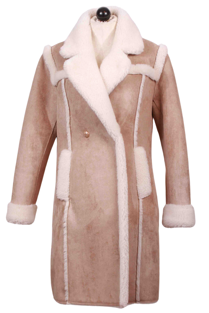 Taupe/White Scottie Faux Suede Lamb Fur Shearling Coat by Generation Love