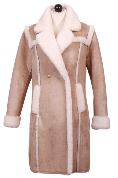 Taupe/White Scottie Faux Suede Lamb Fur Shearling Coat by Generation Love