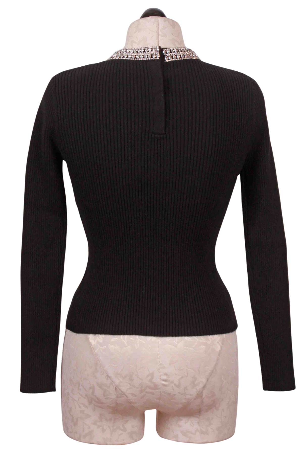 back view of Black Helene Crystal Neck Rib Long Sleeve Top by Generation Love