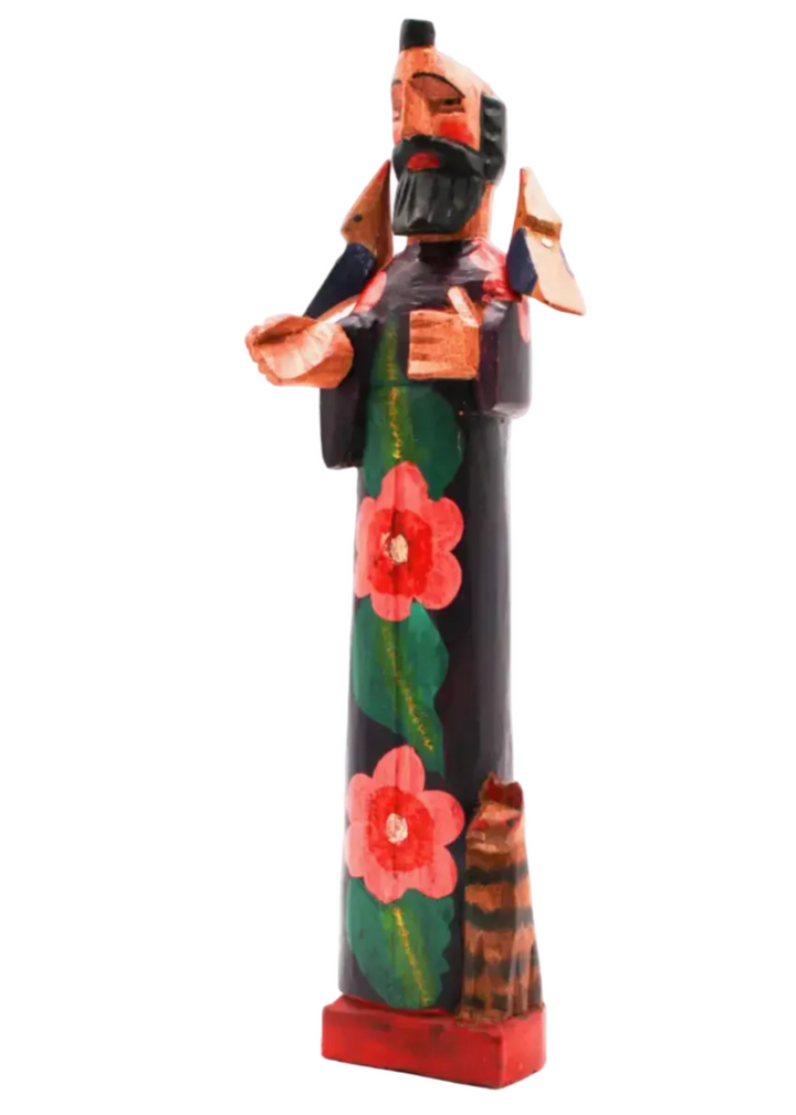 side view of Wooden Handpainted Saint Francis Figurine by Magnolia Casual