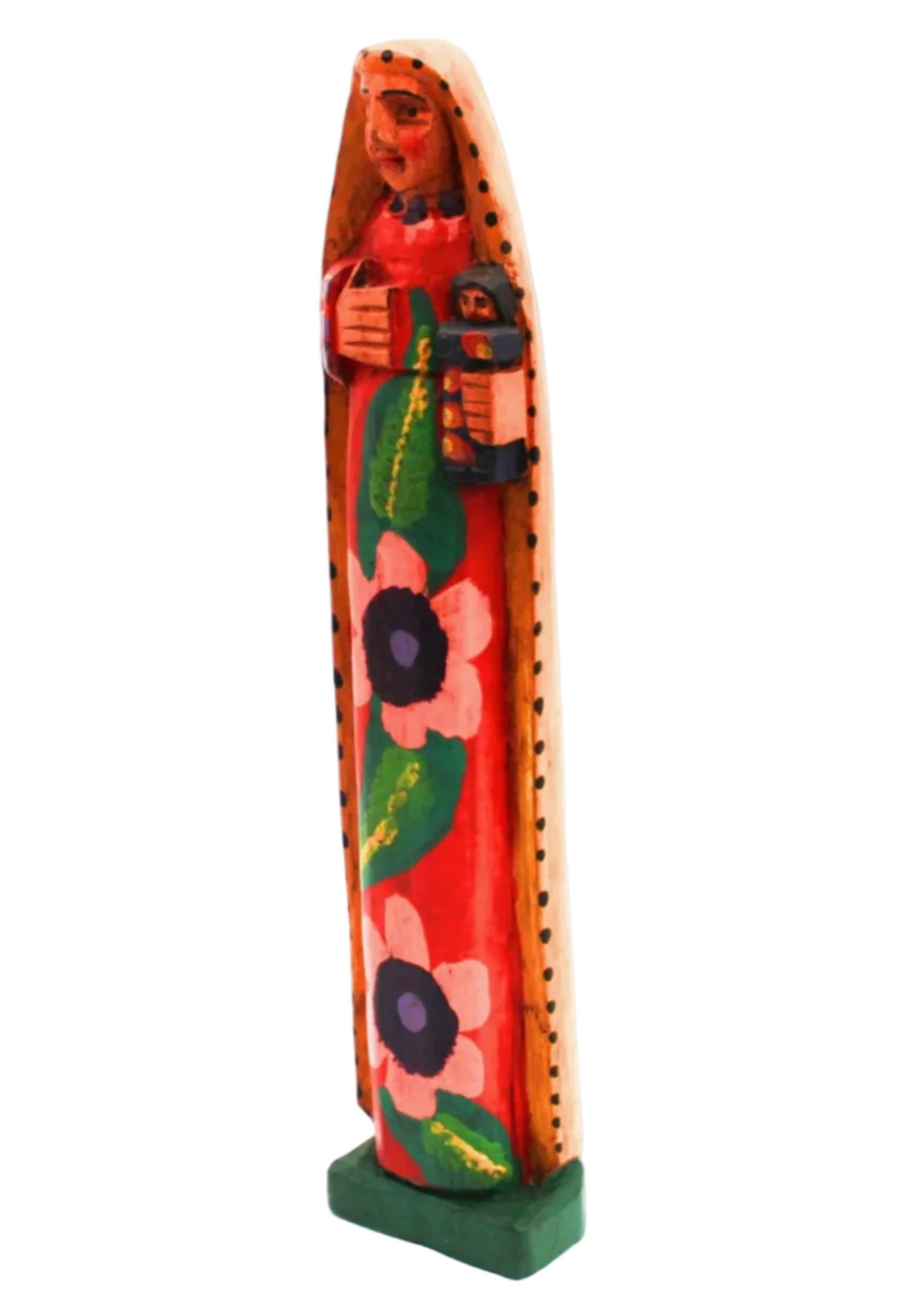 side view of Wooden Handpainted Virgin Mother Figurine by Magnolia Casual