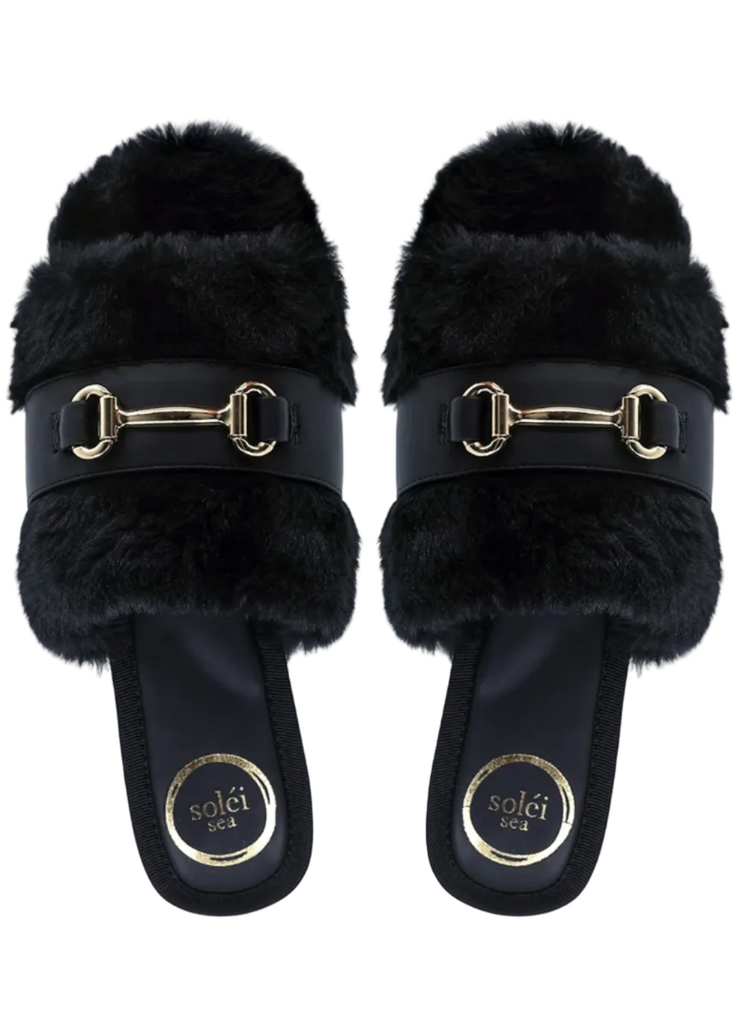 Faux Fur The Hanni Belted Fur Slide by Solei Sea in Black