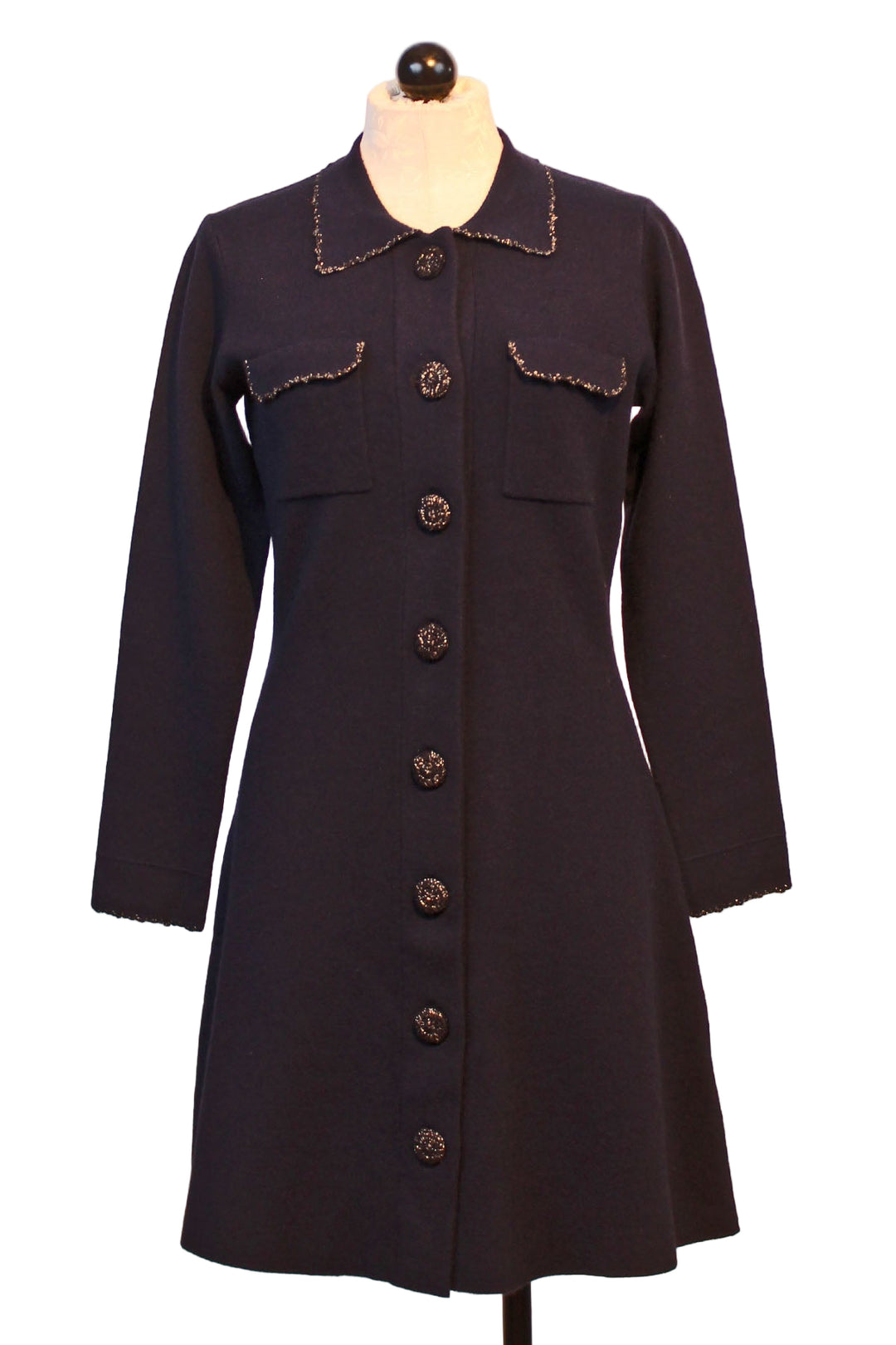 Navy Flared Button Front Knit Dress by Leo & Ugo