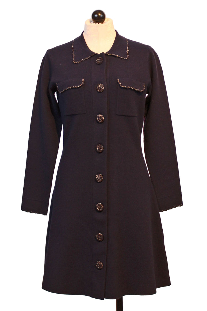 Navy Flared Button Front Knit Dress by Leo & Ugo