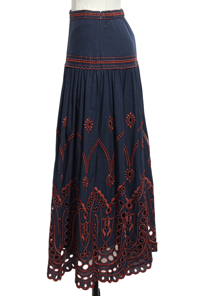 Side view of Midnight Blue Emma Midi Skirt by Cartolina