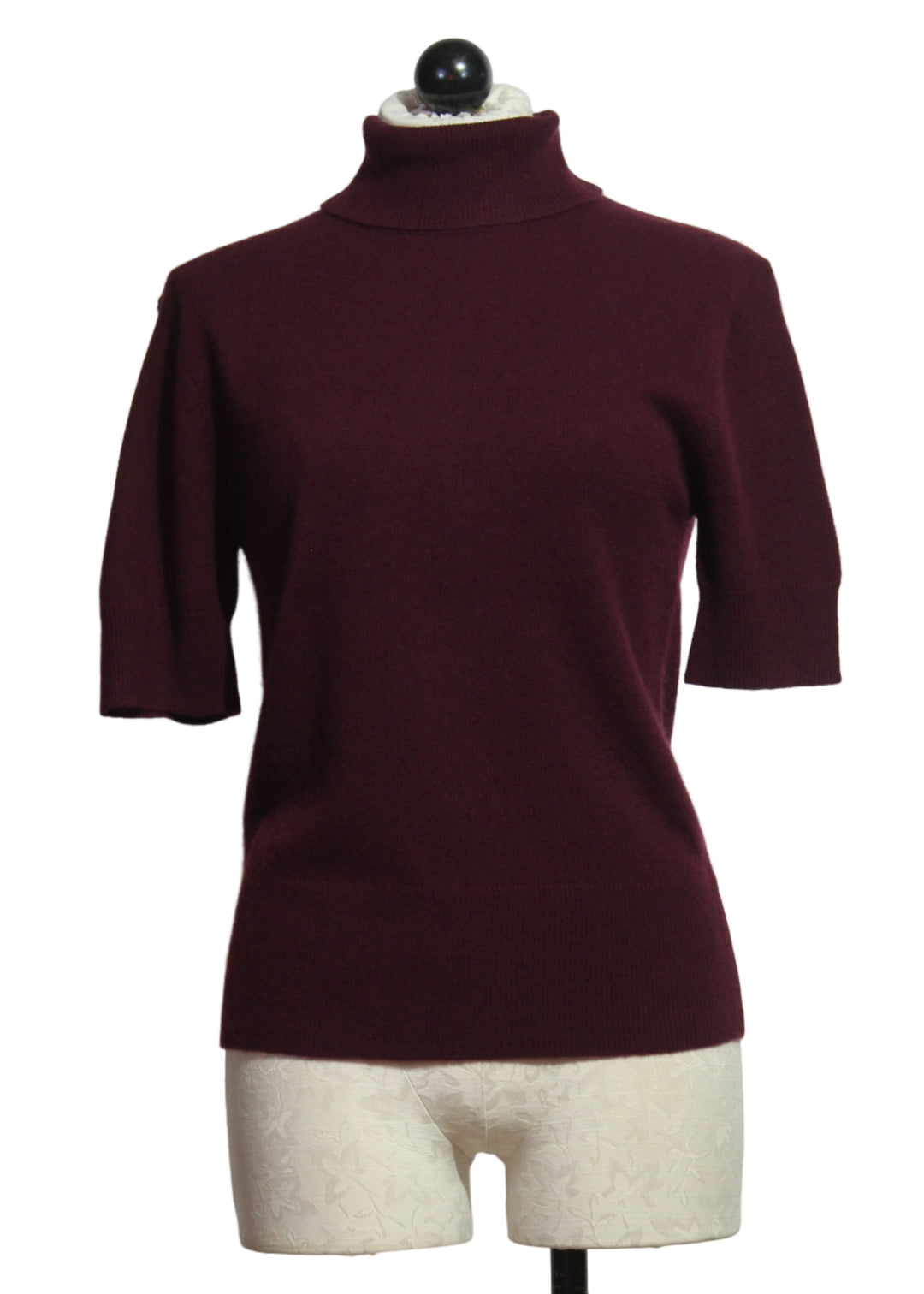 Wine Cashmere Short Sleeve Turtleneck Belle Sweater by Cartolina