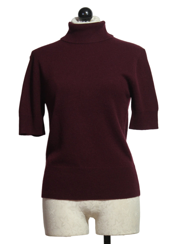 Wine Cashmere Short Sleeve Turtleneck Belle Sweater by Cartolina