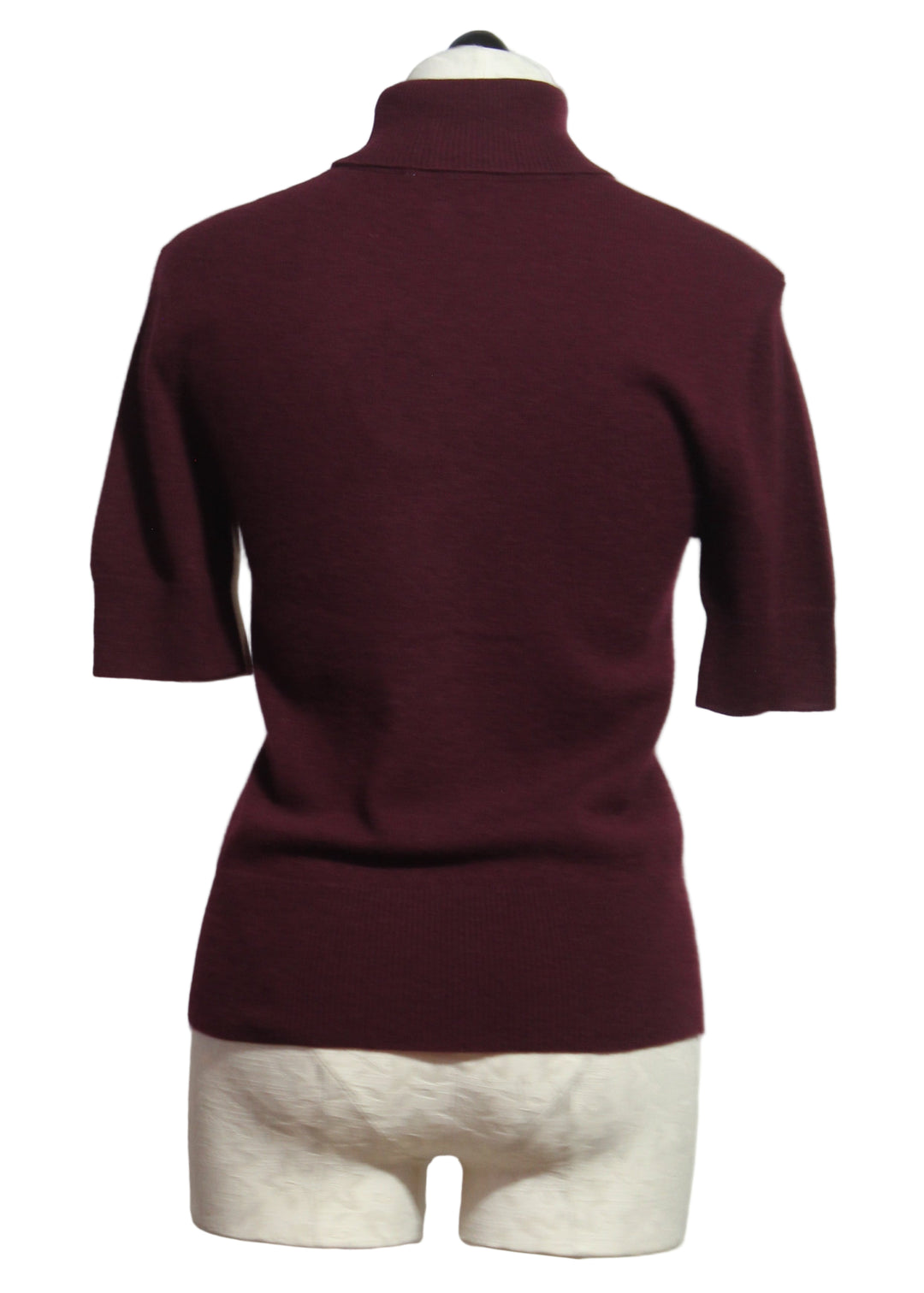 back view of Wine Cashmere Short Sleeve Turtleneck Belle Sweater by Cartolina