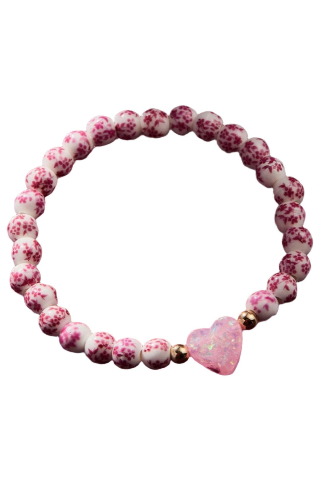 Pink Holy Water Porcelain Heart Bracelet with Gold Spacers by Holy Water Bracelet