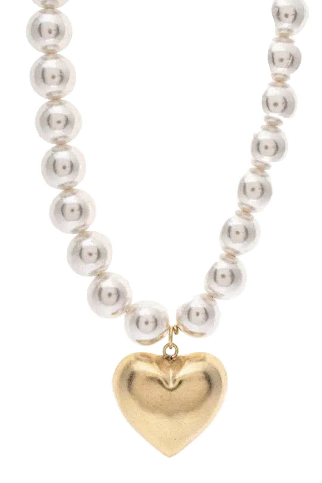 Hadassa Pearl necklace with heart 22K gold plated over brass by Yochi NY