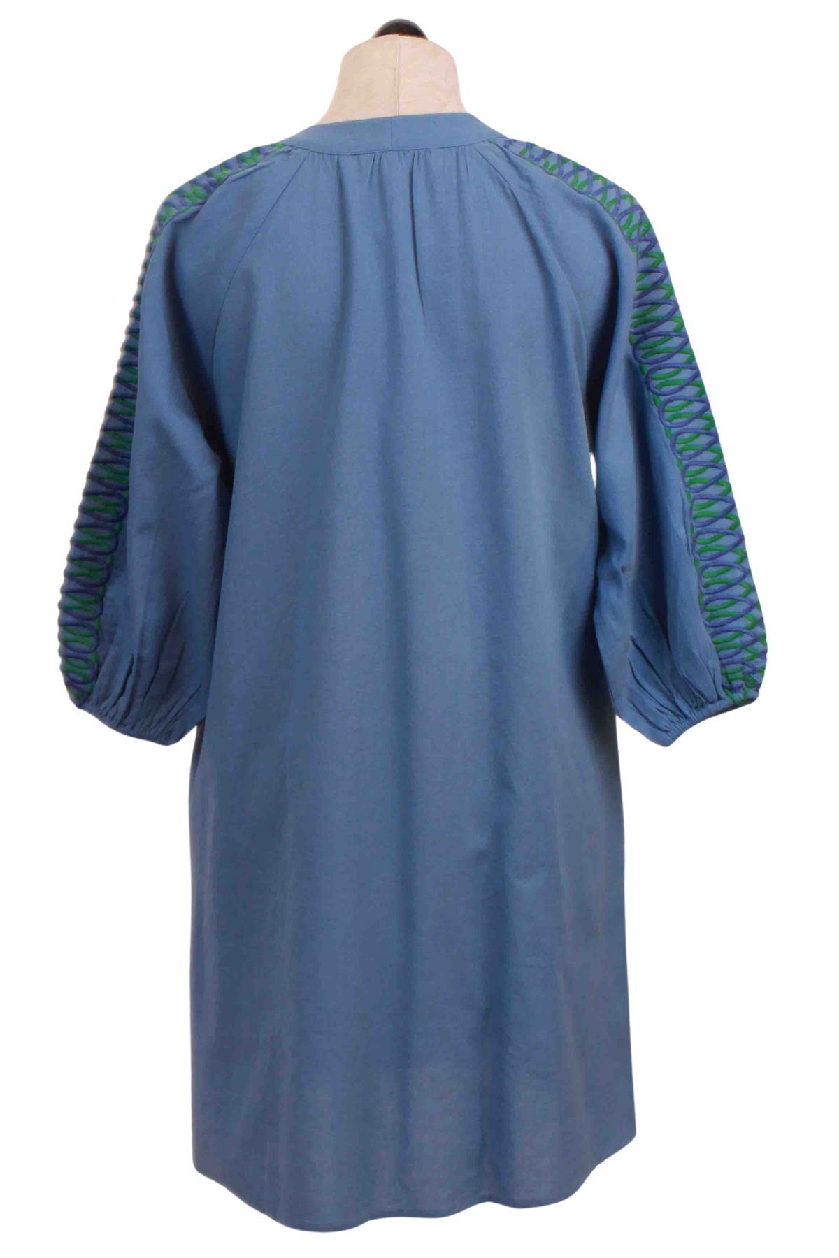 back view of Blue/Green Hailey Embroidered Dress by Valerie Khalfon
