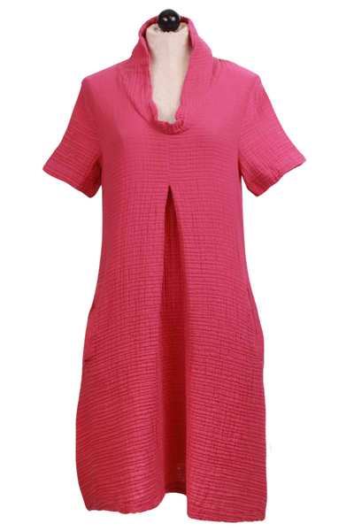Raspberry Short sleeve gauzy crinkle cotton Harley Dress by Kozan