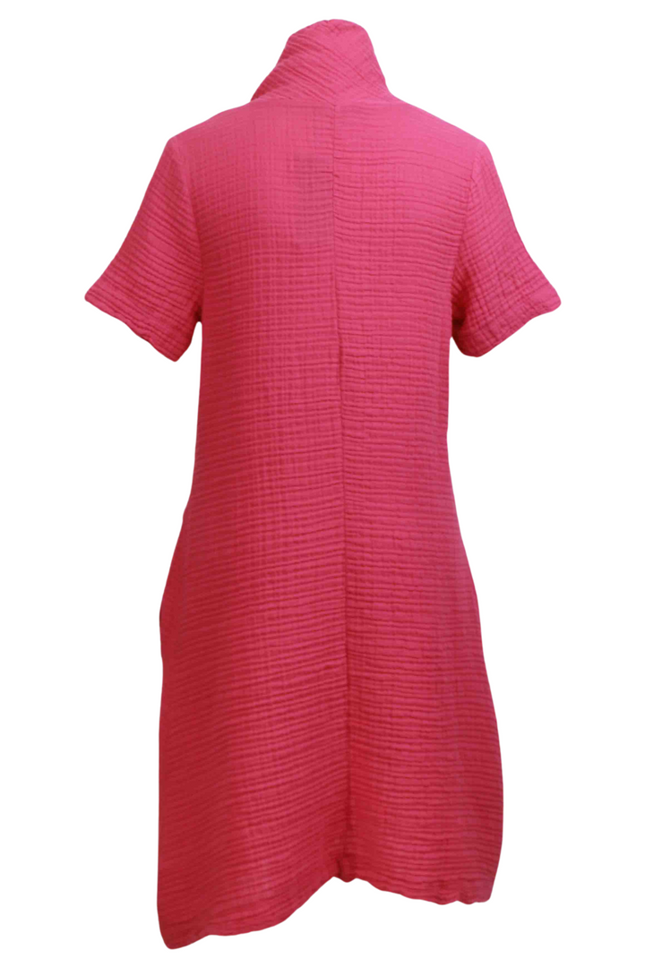 back view of Raspberry Short sleeve gauzy crinkle cotton Harley Dress by Kozan