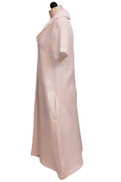 side view of White Short sleeve gauzy crinkle cotton Harley Dress by Kozan