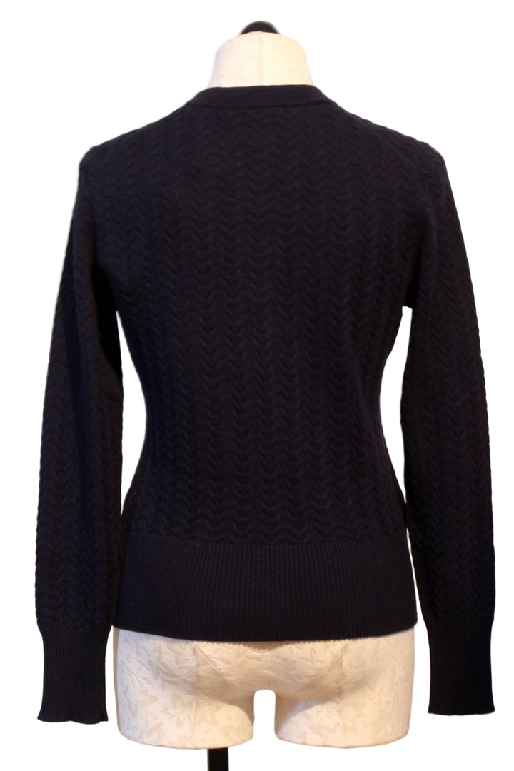back view of Abyss colored Haven Cable Crew Neck Sweater by Alashan Cashmere
