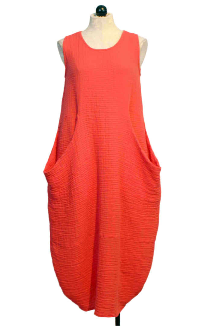 Papaya colored Sleeveless Cotton Heath Dress by Kozan