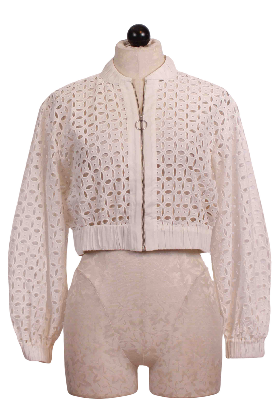 Crispy White Hebe Eyelet Zipper Front Jacket by Scarlett Poppies