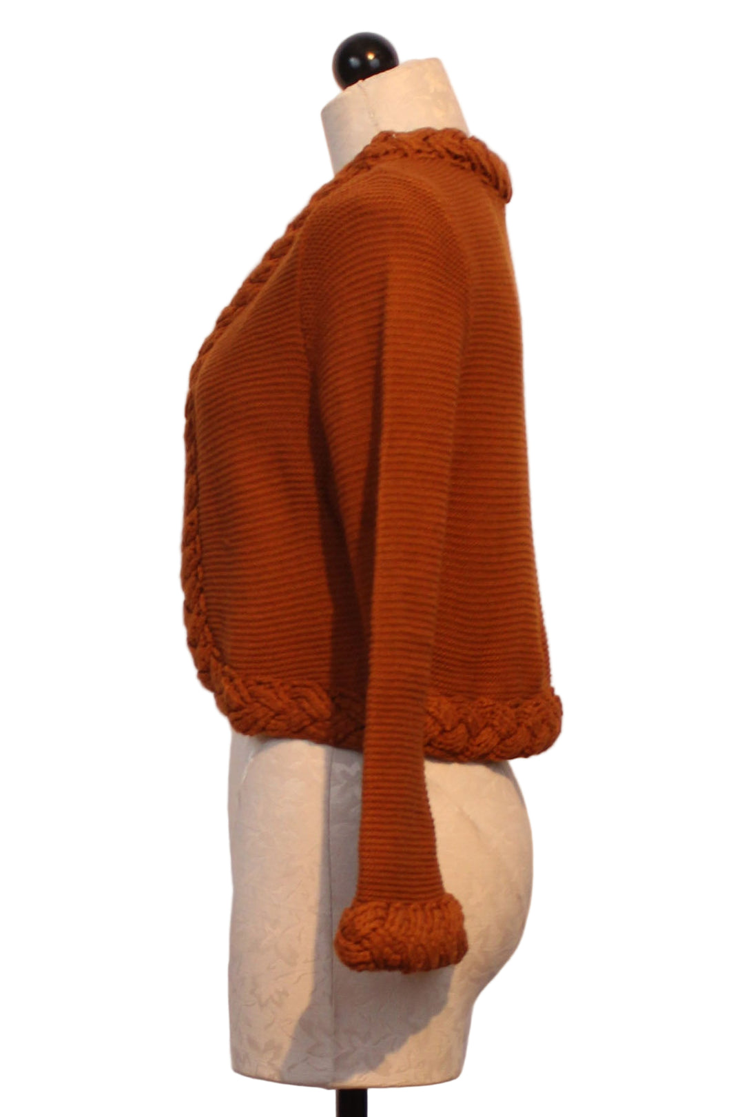 side view of Amber colored Honey Cardigan by Elizabeth James