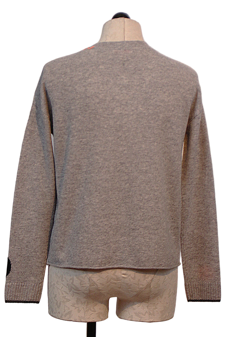 back view of Grey with black Dots Hot for Dots Sweater by Lisa Todd with Coral whipstitching