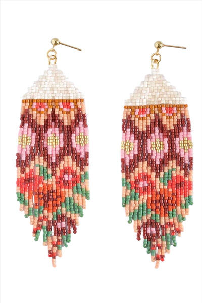 Beaded Handwoven Huipil Fringe Earrings by Mayana Designs Co
