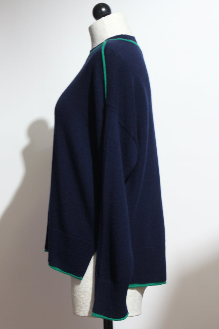 Cashmere Eliana Crew Sweater with Tipping-Alashan Cashmere