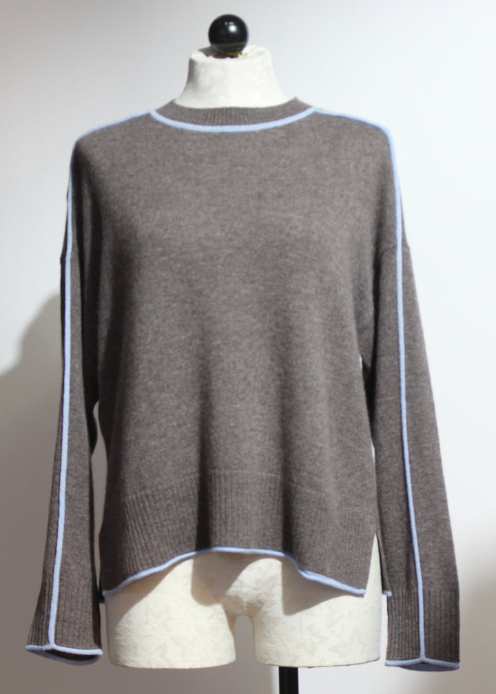 Cashmere Eliana Crew Sweater with Tipping-Alashan Cashmere