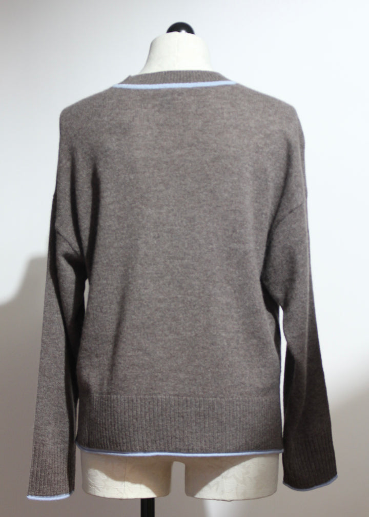 Cashmere Eliana Crew Sweater with Tipping-Alashan Cashmere