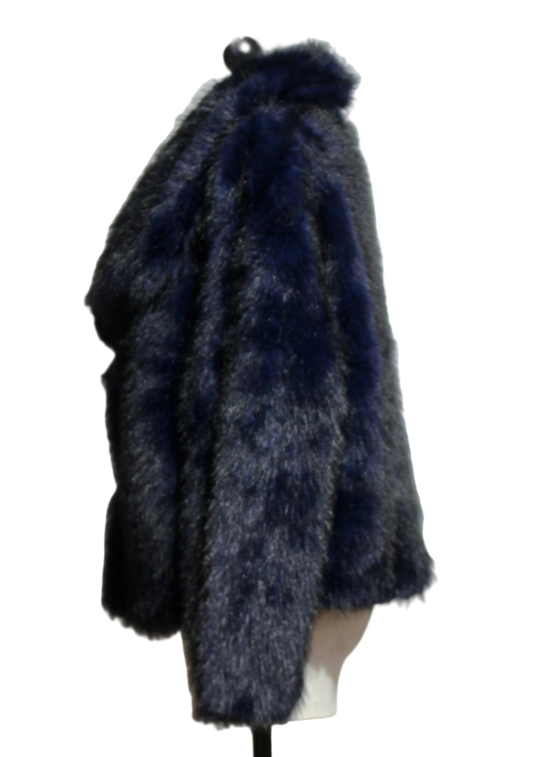 Side view of The Short Navy Faux Fur Jacket by Nikky 