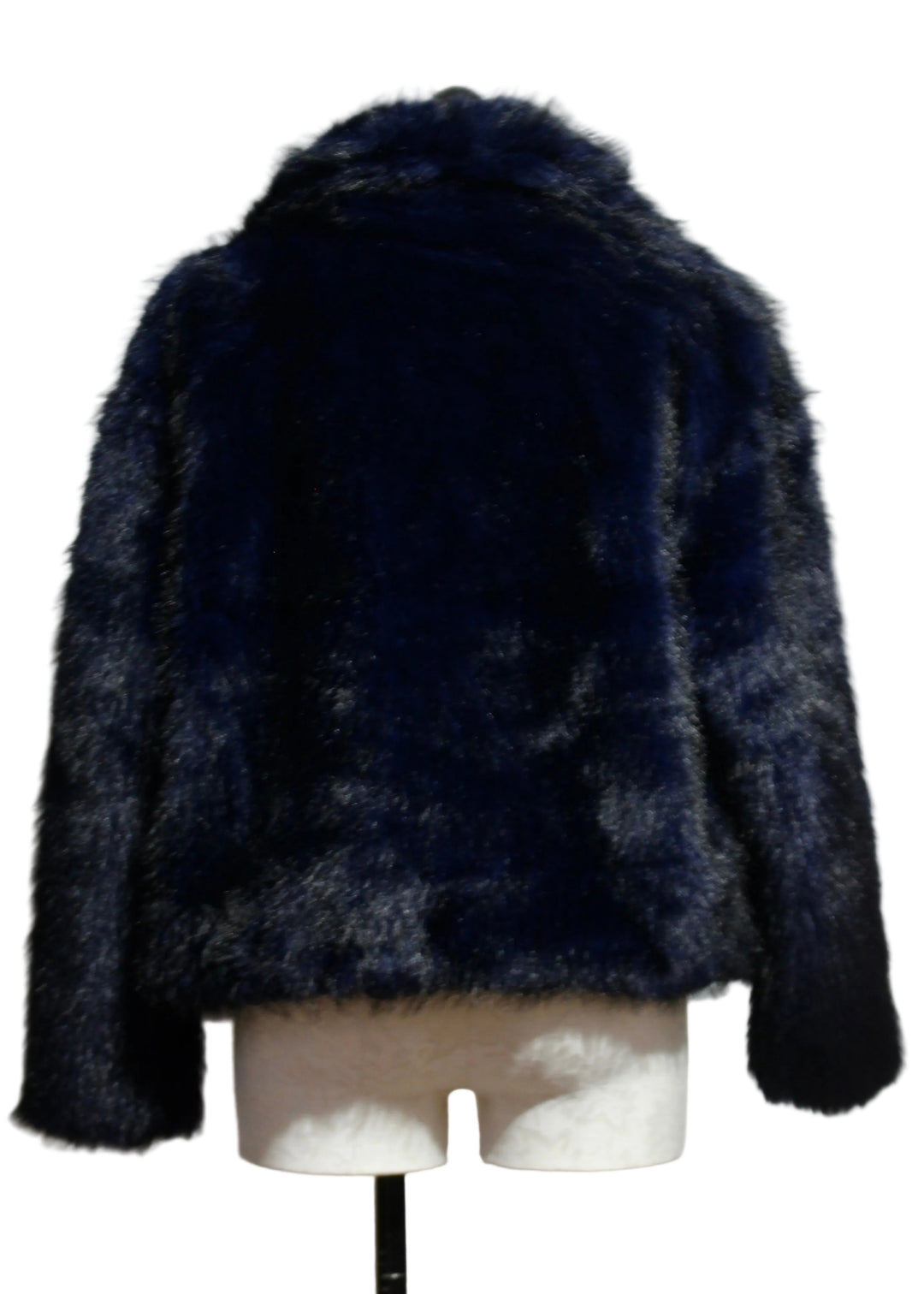 Back view of The Short Navy Faux Fur Jacket by Nikky 